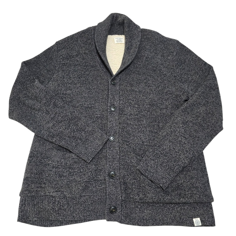 Lucky Brand Men's Cardigan Sweater Shawl Collar Knit Gray‎ XXL Faux Fur Lined